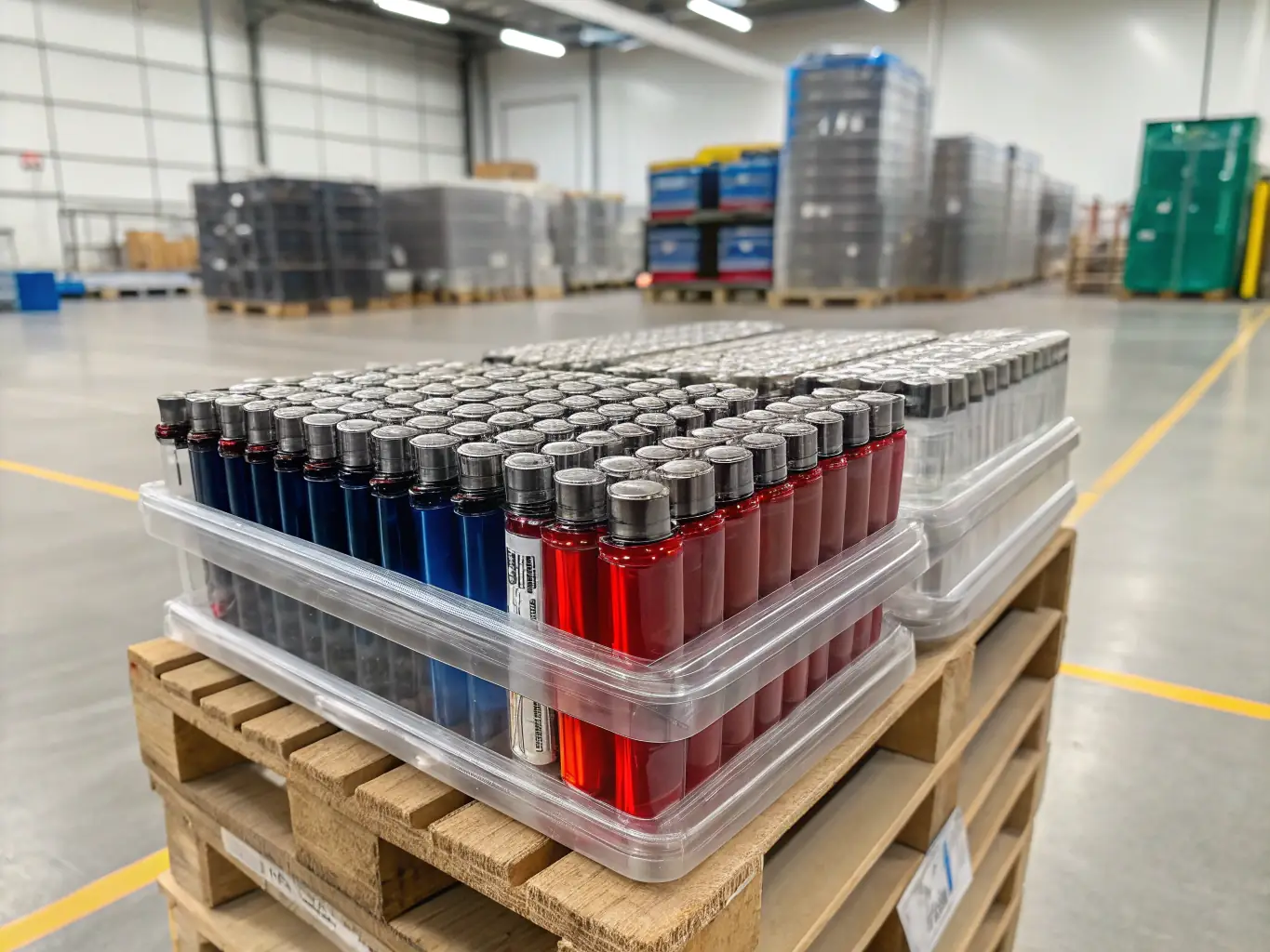 A close-up shot of LPG cylinders being carefully stacked in a warehouse, highlighting the safety measures in place. The image should convey a sense of security and responsible handling.